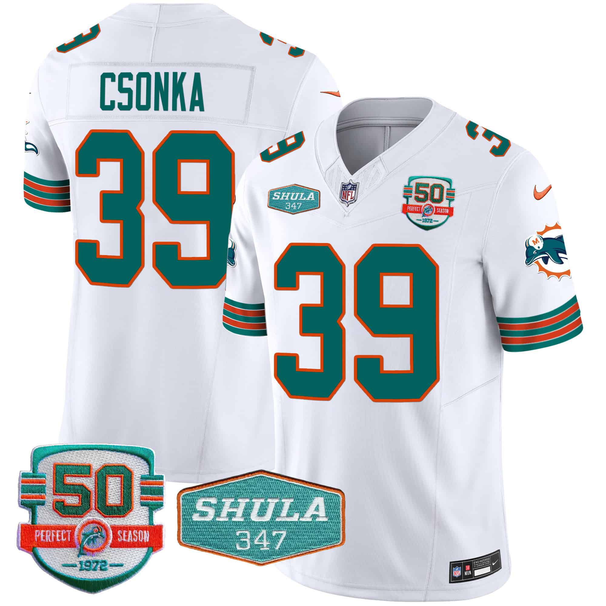 Men Miami Dolphins #39 Csonka White 2024 Nike Throwback Shula 347 Patch Vapor NFL Jersey->indianapolis colts->NFL Jersey